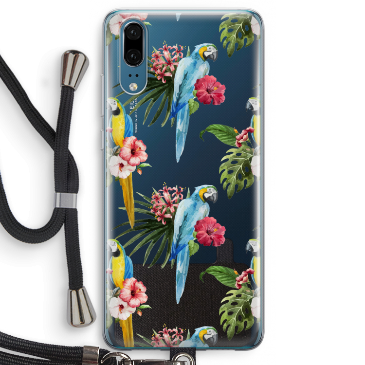 Kleurrijke papegaaien: Huawei P20 Transparant Hoesje met koord