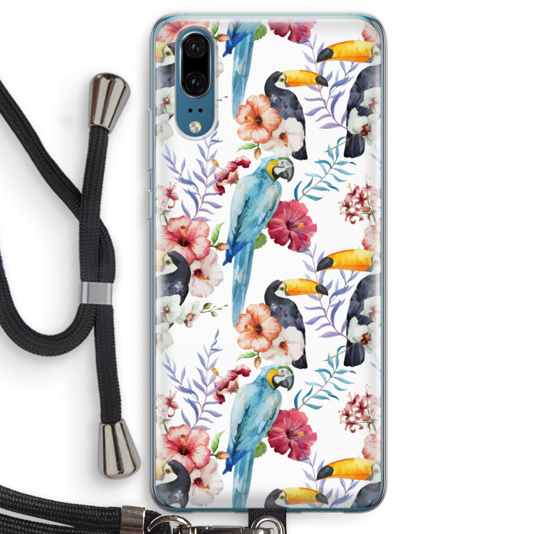 Bloemen tukan: Huawei P20 Transparant Hoesje met koord