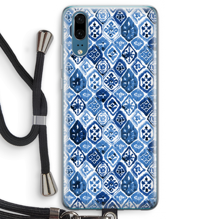 Blauw motief: Huawei P20 Transparant Hoesje met koord