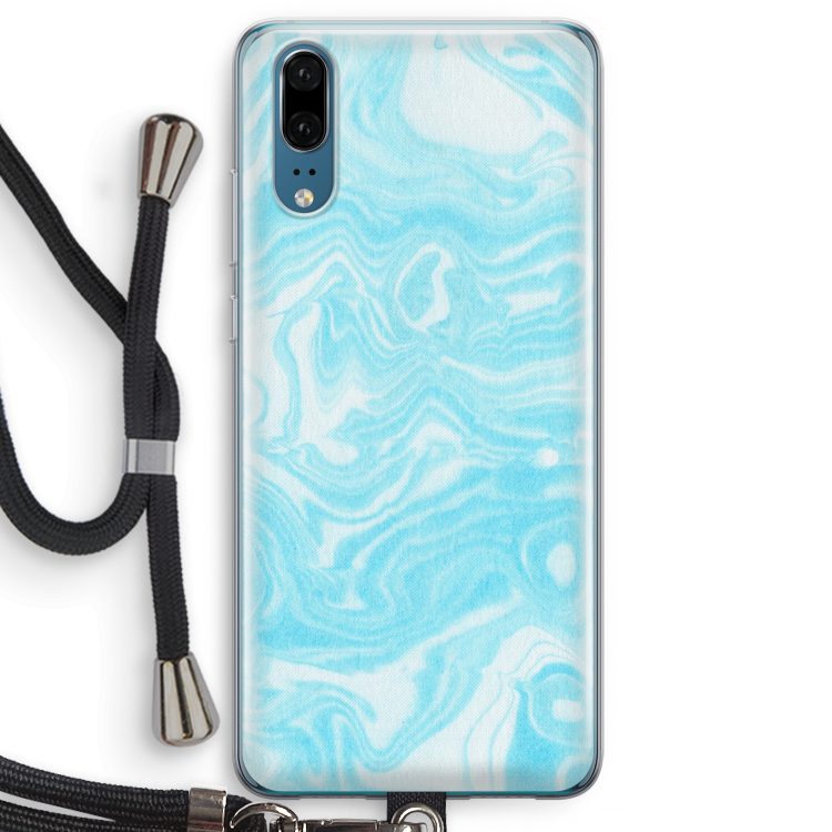 Waterverf blauw: Huawei P20 Transparant Hoesje met koord