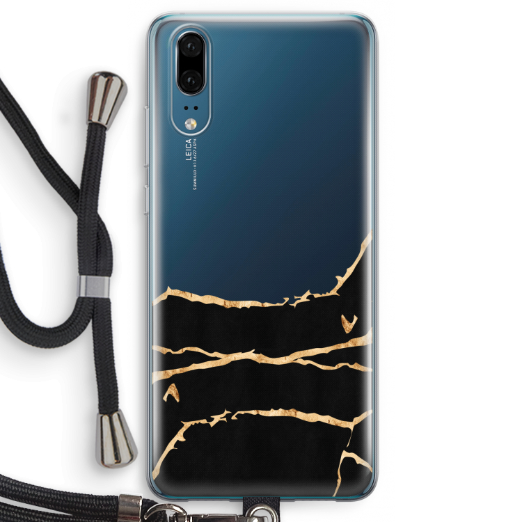Gouden marmer: Huawei P20 Transparant Hoesje met koord