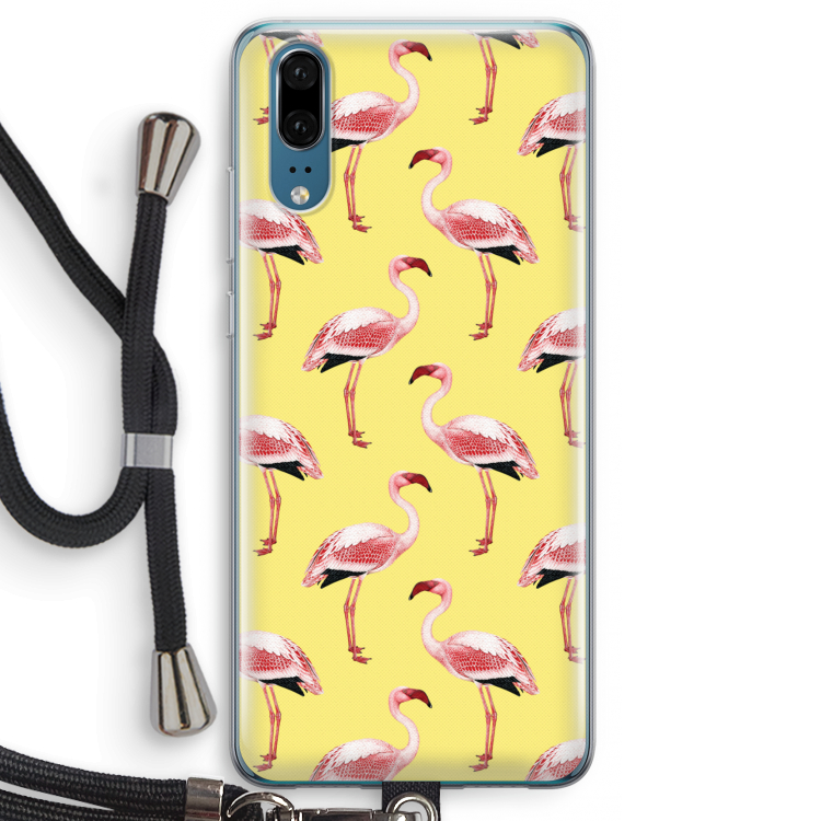Flamingo's geel: Huawei P20 Transparant Hoesje met koord