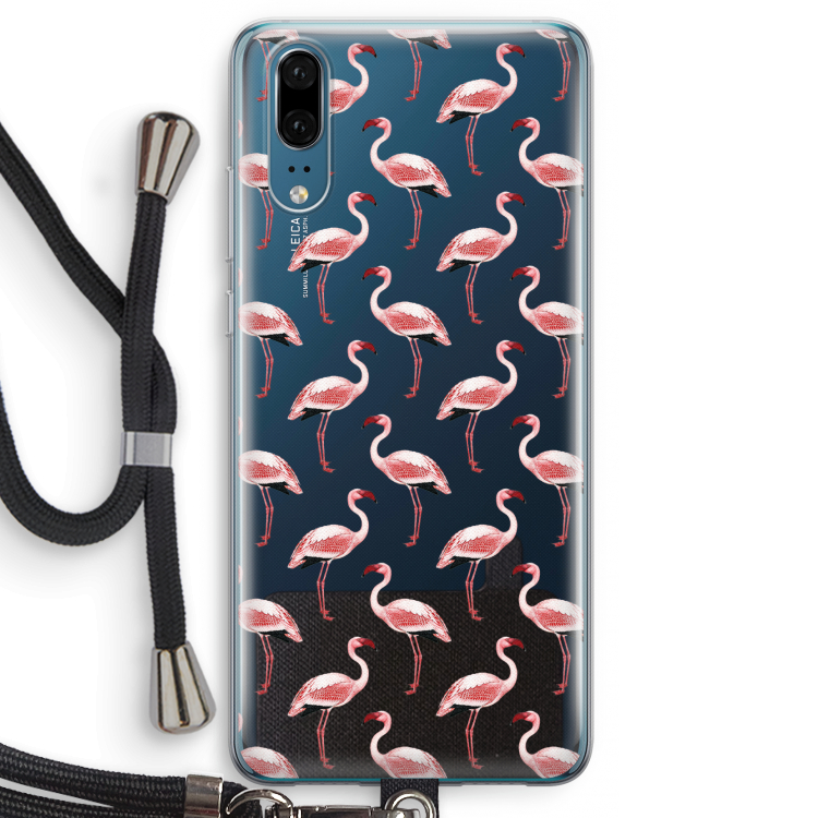 Flamingoprint groen: Huawei P20 Transparant Hoesje met koord