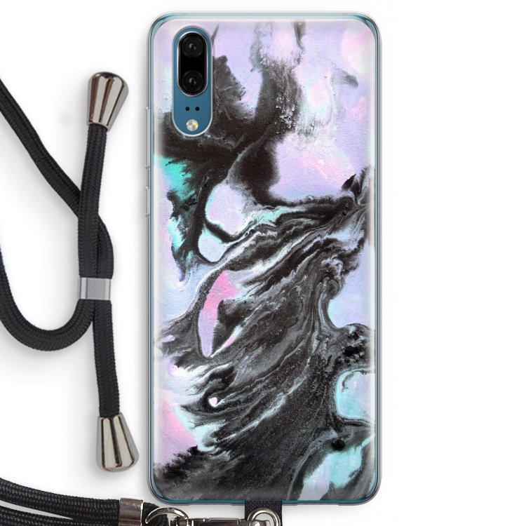 Pastel zwart: Huawei P20 Transparant Hoesje met koord
