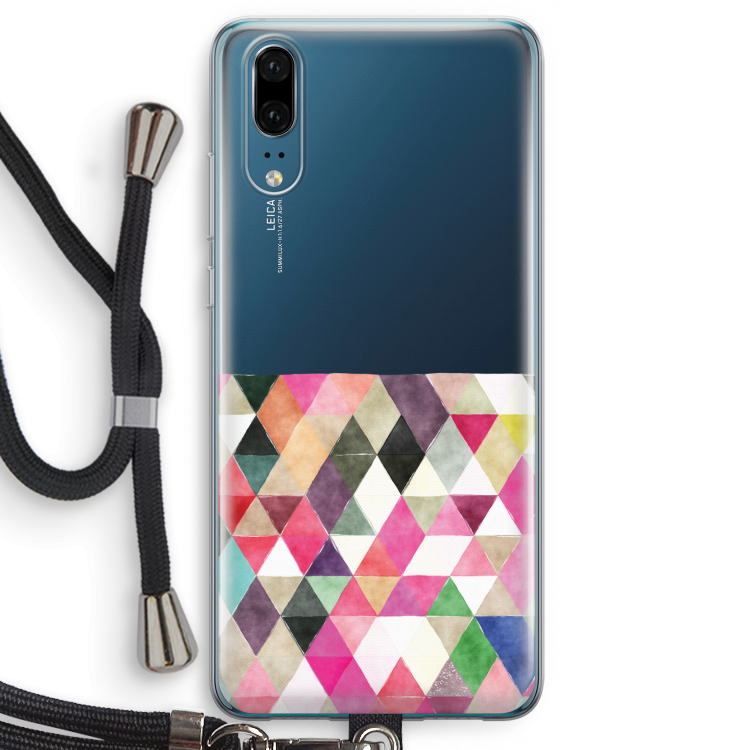 Gekleurde driehoekjes: Huawei P20 Transparant Hoesje met koord