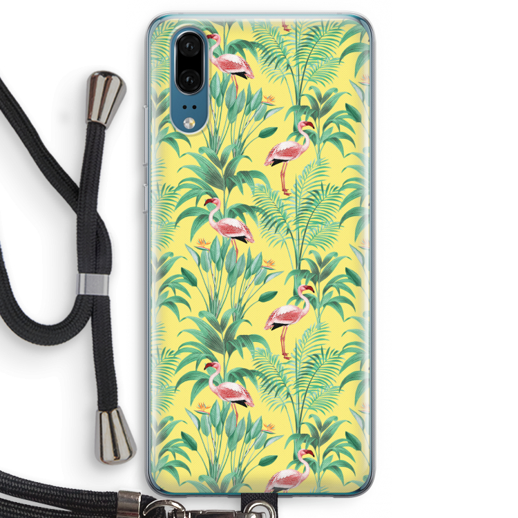 Flamingo party: Huawei P20 Transparant Hoesje met koord