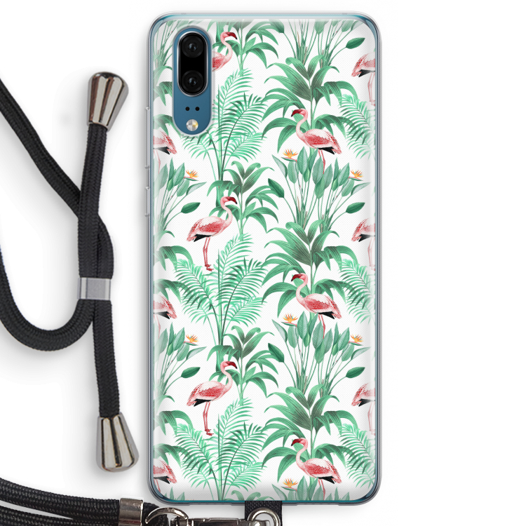 Flamingo bladeren: Huawei P20 Transparant Hoesje met koord