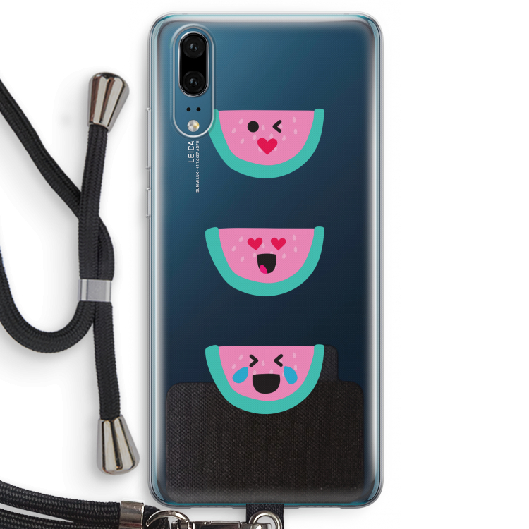 Smiley watermeloen: Huawei P20 Transparant Hoesje met koord