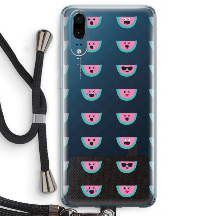 Smiley watermeloenprint: Huawei P20 Transparant Hoesje met koord