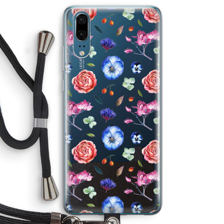 Bloemetjes: Huawei P20 Transparant Hoesje met koord