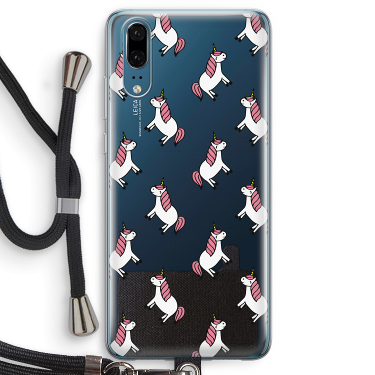 Eenhoorns overal: Huawei P20 Transparant Hoesje met koord