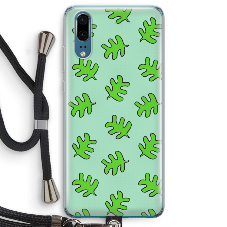Groene blaadjes: Huawei P20 Transparant Hoesje met koord