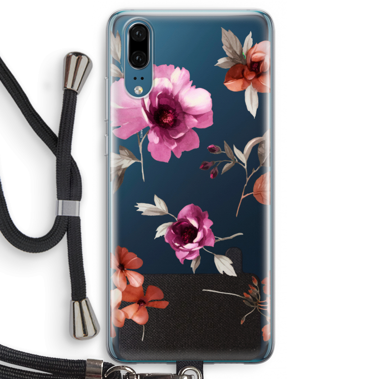 Geschilderde bloemen: Huawei P20 Transparant Hoesje met koord