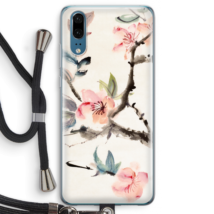 Japanse bloemen: Huawei P20 Transparant Hoesje met koord