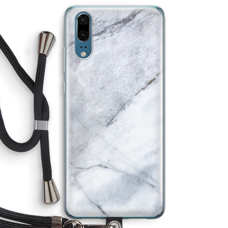 Witte marmer: Huawei P20 Transparant Hoesje met koord