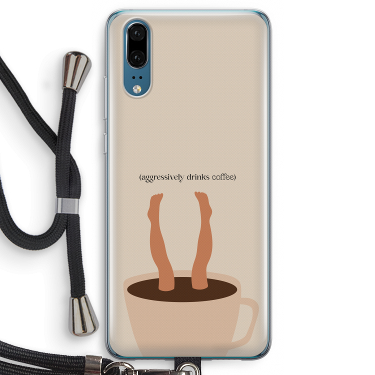 Aggressively drinks coffee: Huawei P20 Transparant Hoesje met koord