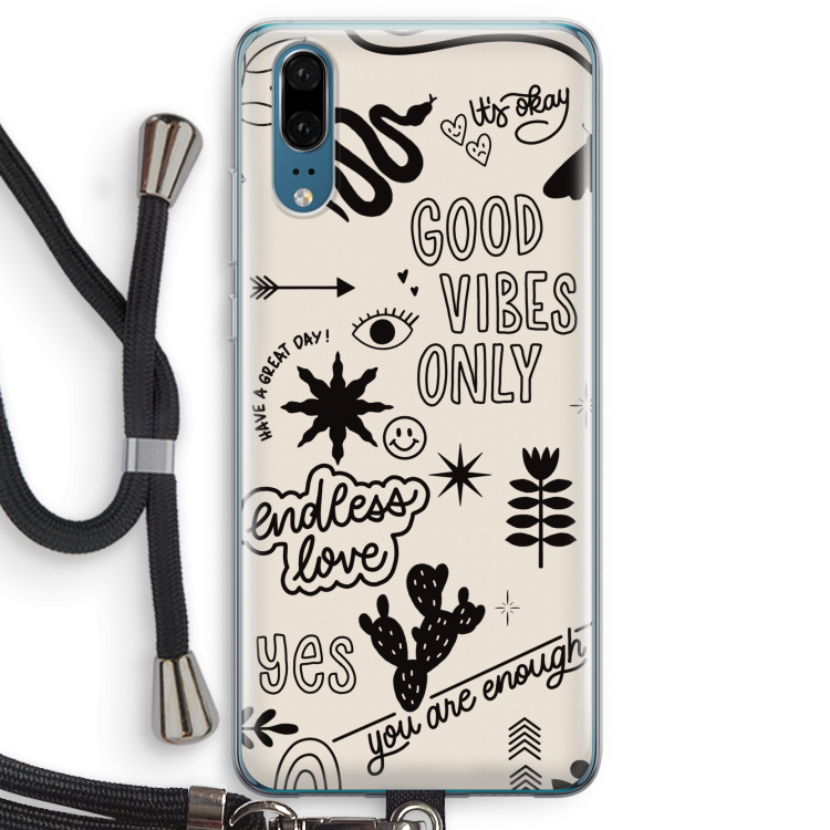 Good vibes: Huawei P20 Transparant Hoesje met koord
