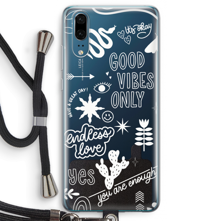 Good vibes: Huawei P20 Transparant Hoesje met koord