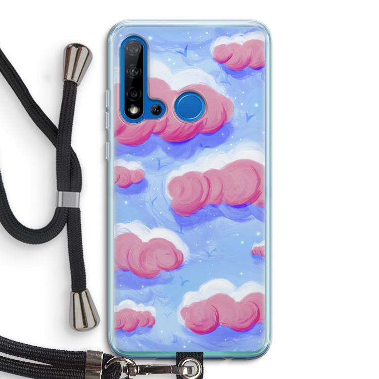 Roze wolken met vogels: Huawei P20 Lite (2019) Transparant Hoesje met koord