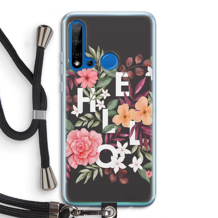 Hello in flowers: Huawei P20 Lite (2019) Transparant Hoesje met koord