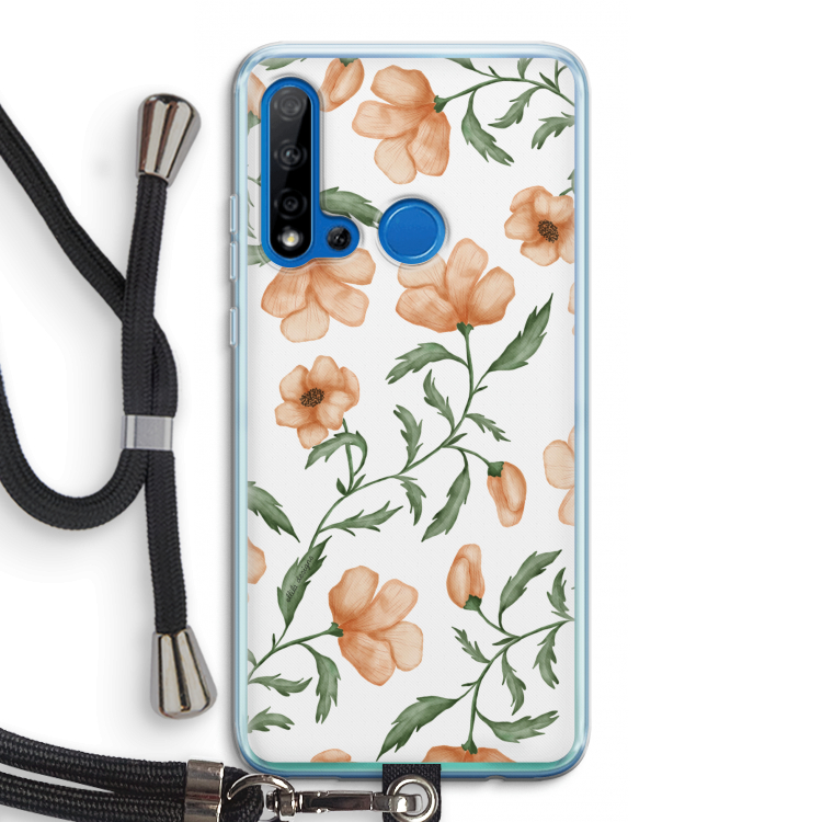 Peachy flowers: Huawei P20 Lite (2019) Transparant Hoesje met koord