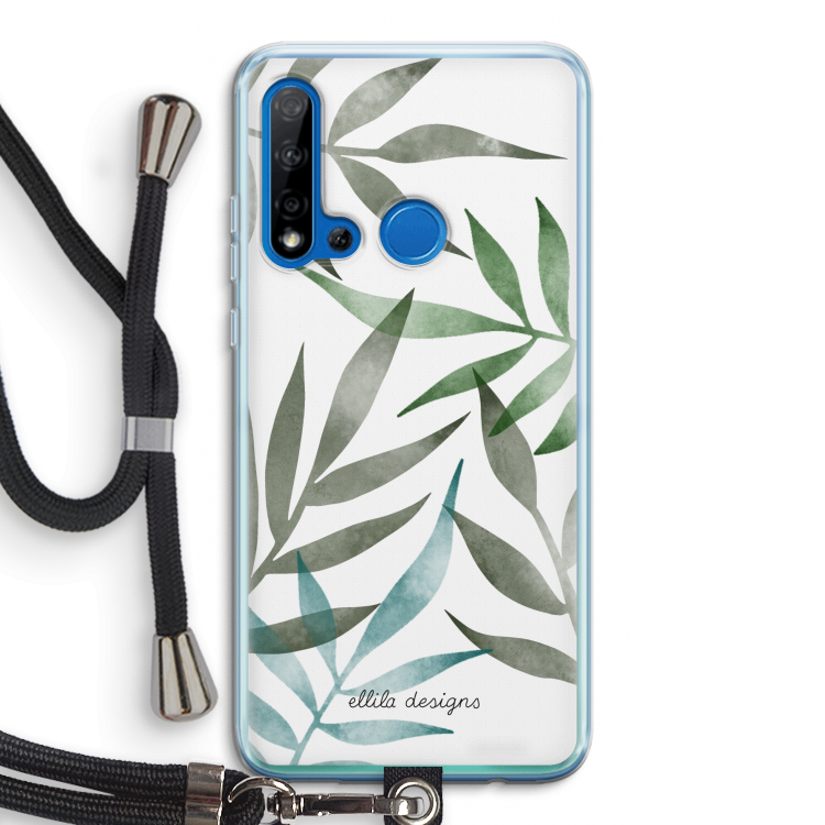 Tropical watercolor leaves: Huawei P20 Lite (2019) Transparant Hoesje met koord