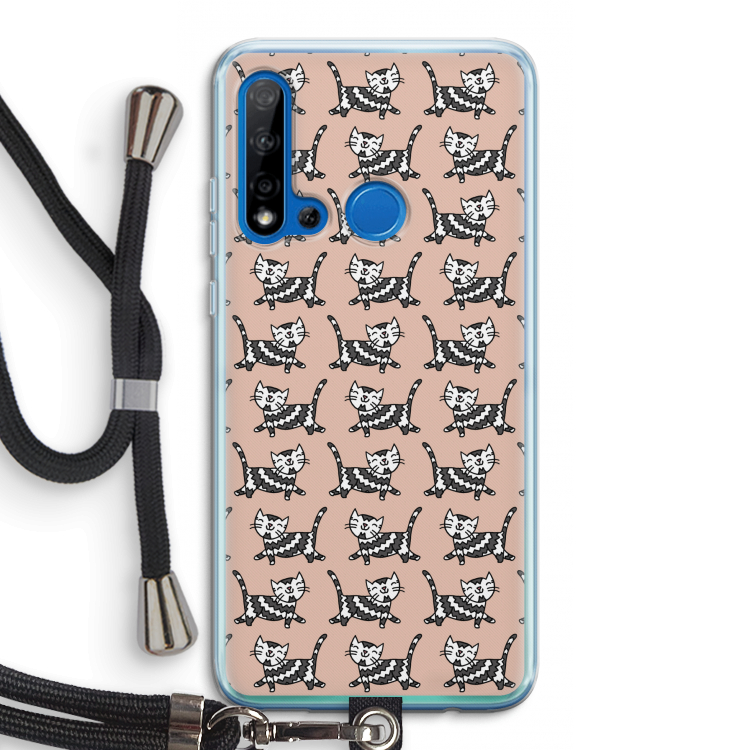 Zwarte poes: Huawei P20 Lite (2019) Transparant Hoesje met koord