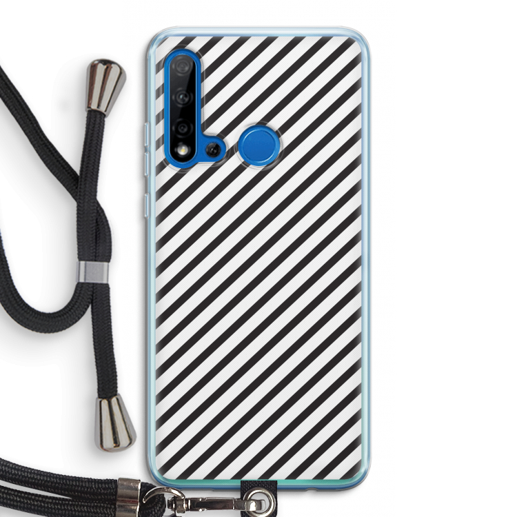 Strepen zwart-wit: Huawei P20 Lite (2019) Transparant Hoesje met koord