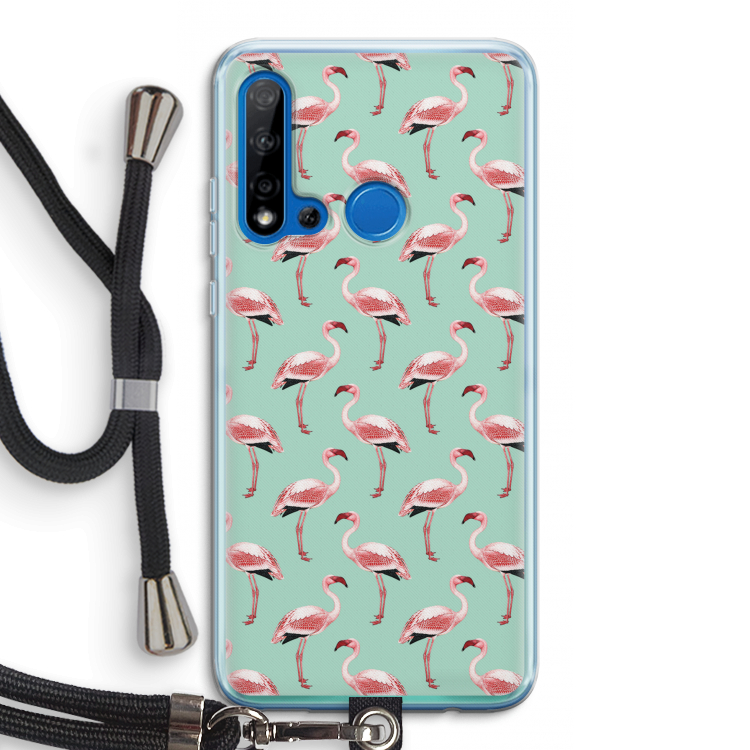 Flamingoprint groen: Huawei P20 Lite (2019) Transparant Hoesje met koord