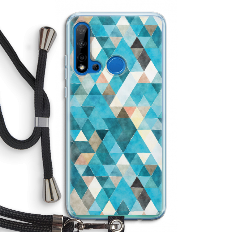Gekleurde driehoekjes blauw: Huawei P20 Lite (2019) Transparant Hoesje met koord