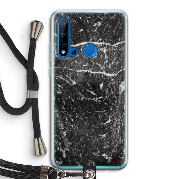 Zwart marmer: Huawei P20 Lite (2019) Transparant Hoesje met koord