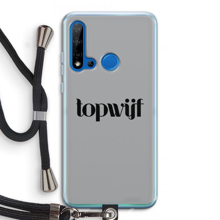 Topwijf Grijs Zwart: Huawei P20 Lite (2019) Transparant Hoesje met koord