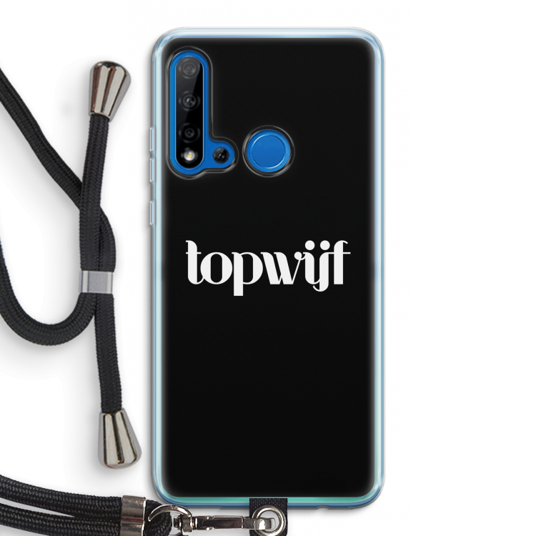 Topwijf Zwart: Huawei P20 Lite (2019) Transparant Hoesje met koord