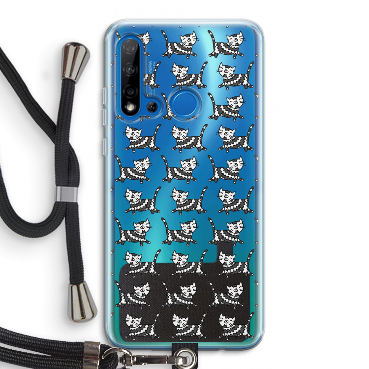 Zwarte poes: Huawei P20 Lite (2019) Transparant Hoesje met koord