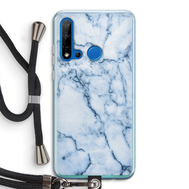 Blauw marmer: Huawei P20 Lite (2019) Transparant Hoesje met koord