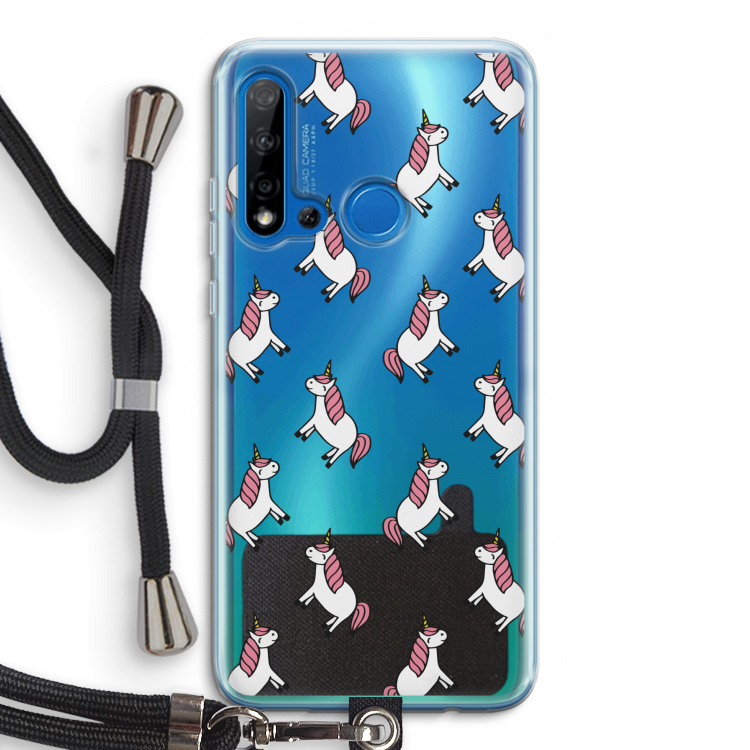 Eenhoorns overal: Huawei P20 Lite (2019) Transparant Hoesje met koord