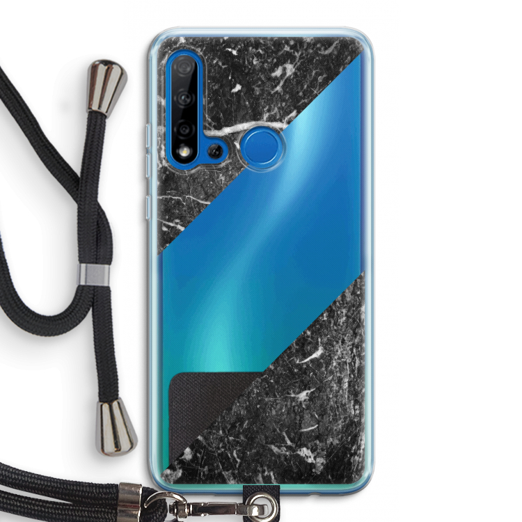 Zwart marmer: Huawei P20 Lite (2019) Transparant Hoesje met koord