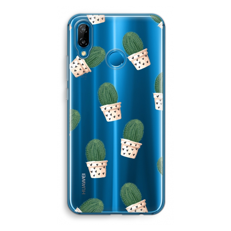 Cactusprint roze: Huawei P20 Lite Transparant Hoesje