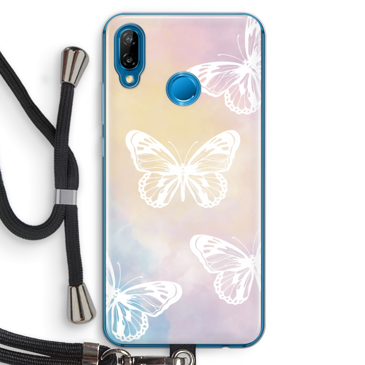 White butterfly: Huawei P20 Lite Transparant Hoesje met koord