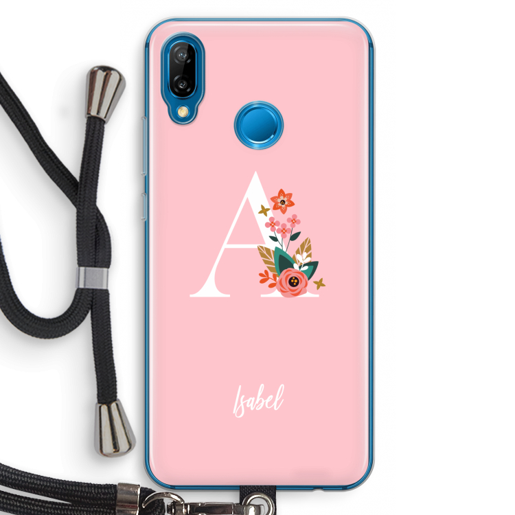 Pink Bouquet: Huawei P20 Lite Transparant Hoesje met koord