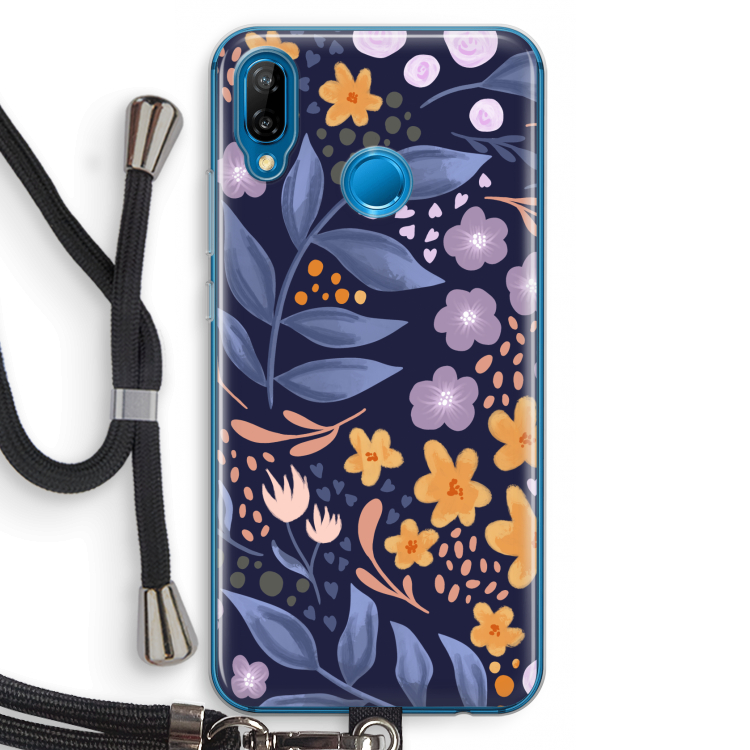 Flowers with blue leaves: Huawei P20 Lite Transparant Hoesje met koord