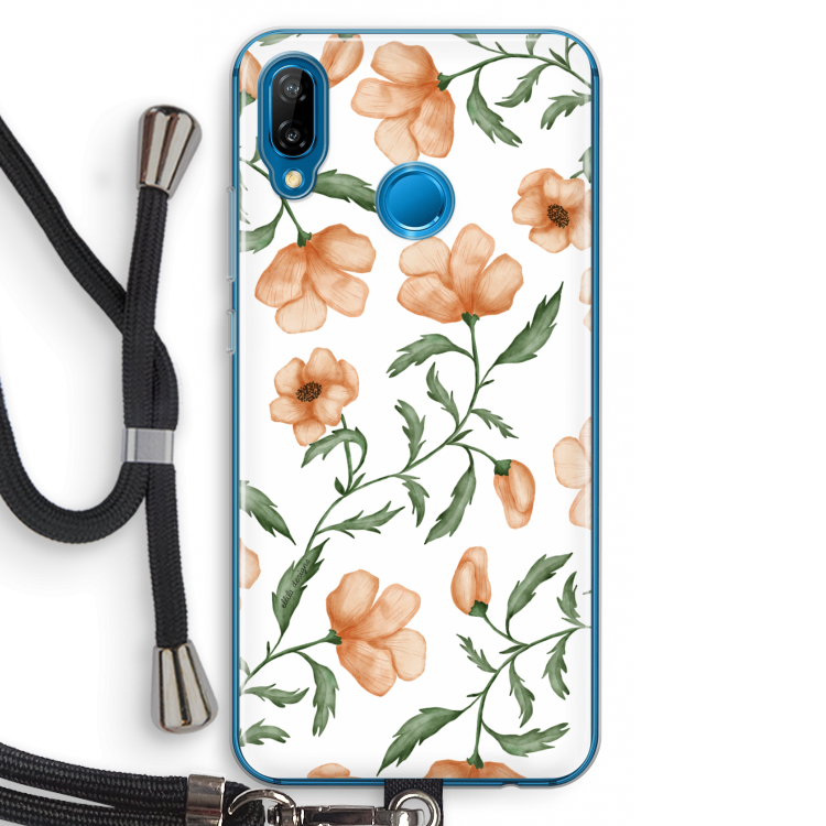 Peachy flowers: Huawei P20 Lite Transparant Hoesje met koord