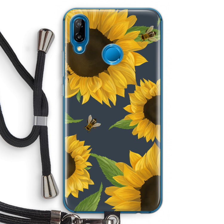 Sunflower and bees: Huawei P20 Lite Transparant Hoesje met koord