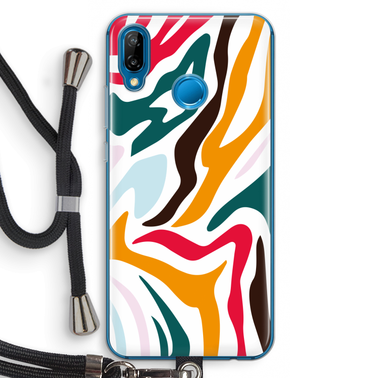 Colored Zebra: Huawei P20 Lite Transparant Hoesje met koord