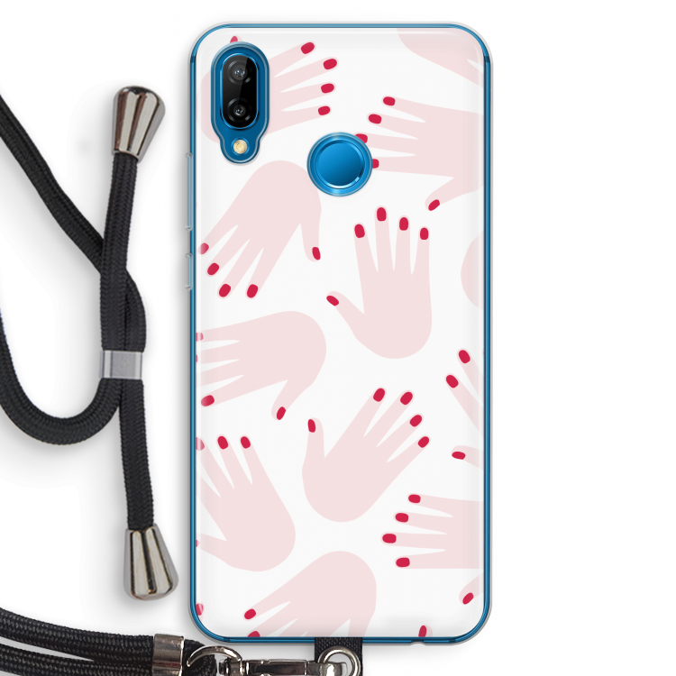 Hands pink: Huawei P20 Lite Transparant Hoesje met koord