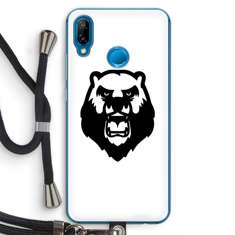 Angry Bear (white): Huawei P20 Lite Transparant Hoesje met koord