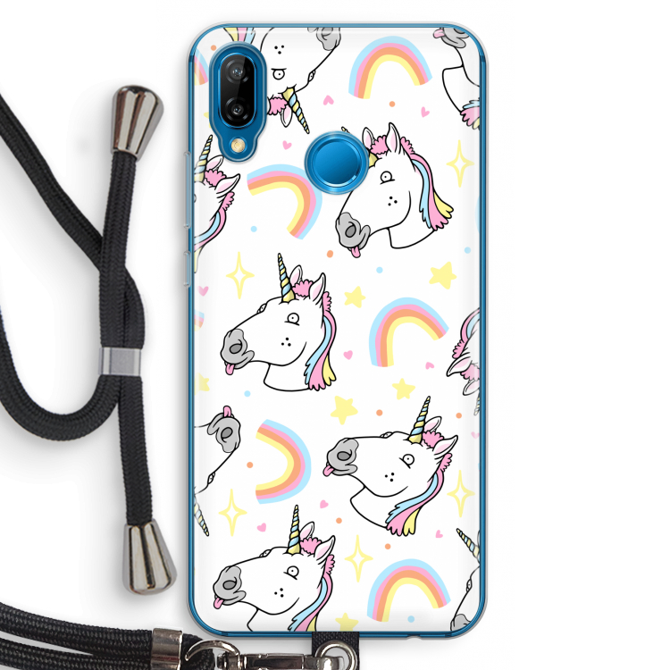 Rainbow Unicorn: Huawei P20 Lite Transparant Hoesje met koord