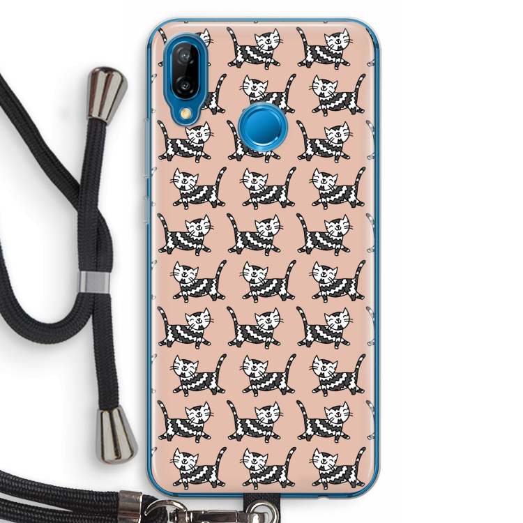 Zwarte poes: Huawei P20 Lite Transparant Hoesje met koord