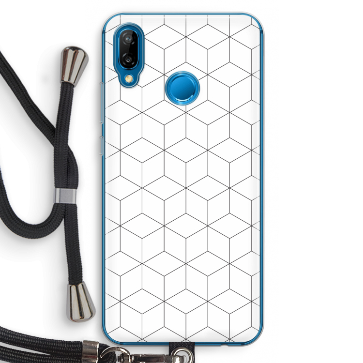 Zwart-witte kubussen: Huawei P20 Lite Transparant Hoesje met koord
