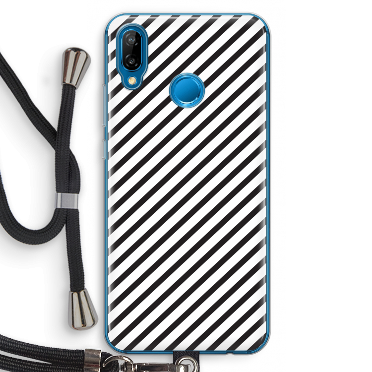 Strepen zwart-wit: Huawei P20 Lite Transparant Hoesje met koord